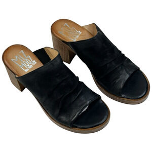 Miz Mooz Maybelle Black Leather Slide Heeled Sandals Womens 8.5-9 EU 39 New $175